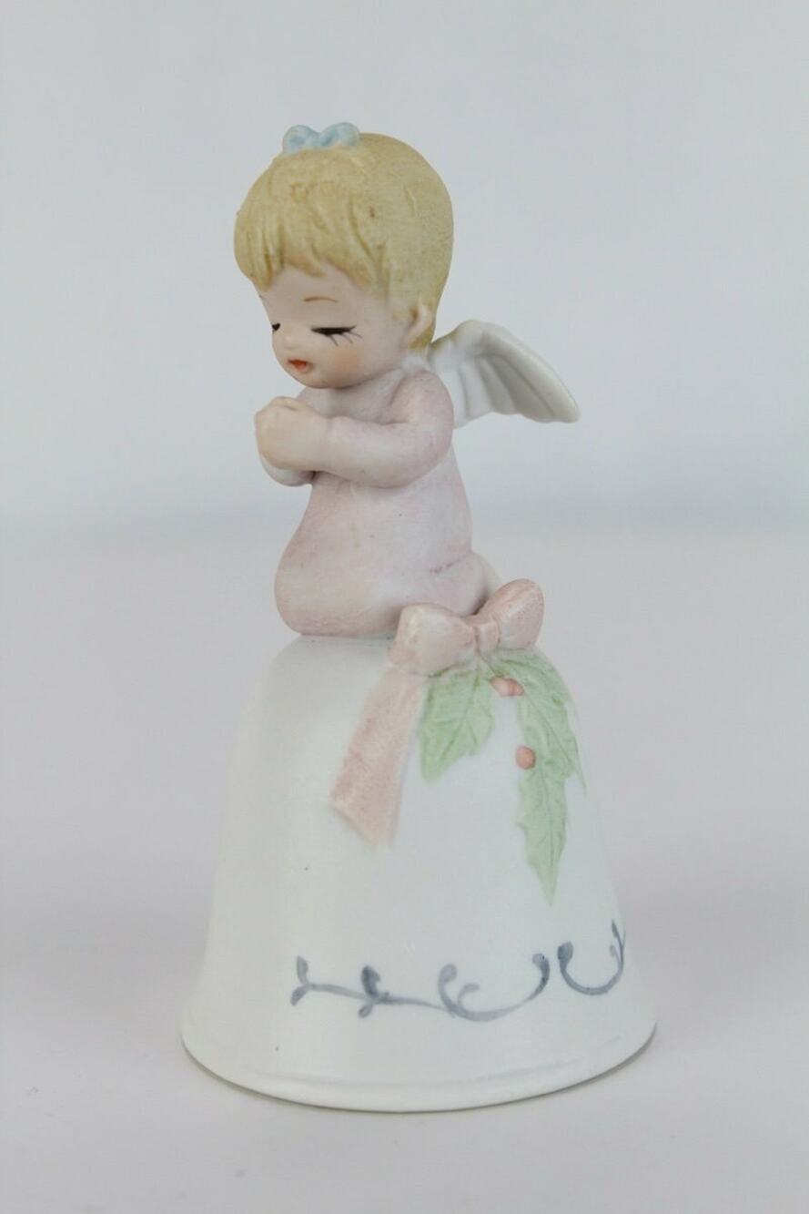 Lefton Angel Bell praying pink girl Porcelain 3" 1983 Small Figurine Vintage